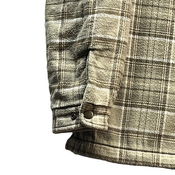 VTG Woolrich Fleece Lined Jacket Green Tan Strips Checked Sherpa-lined Flannel M - Picture 8 of 14